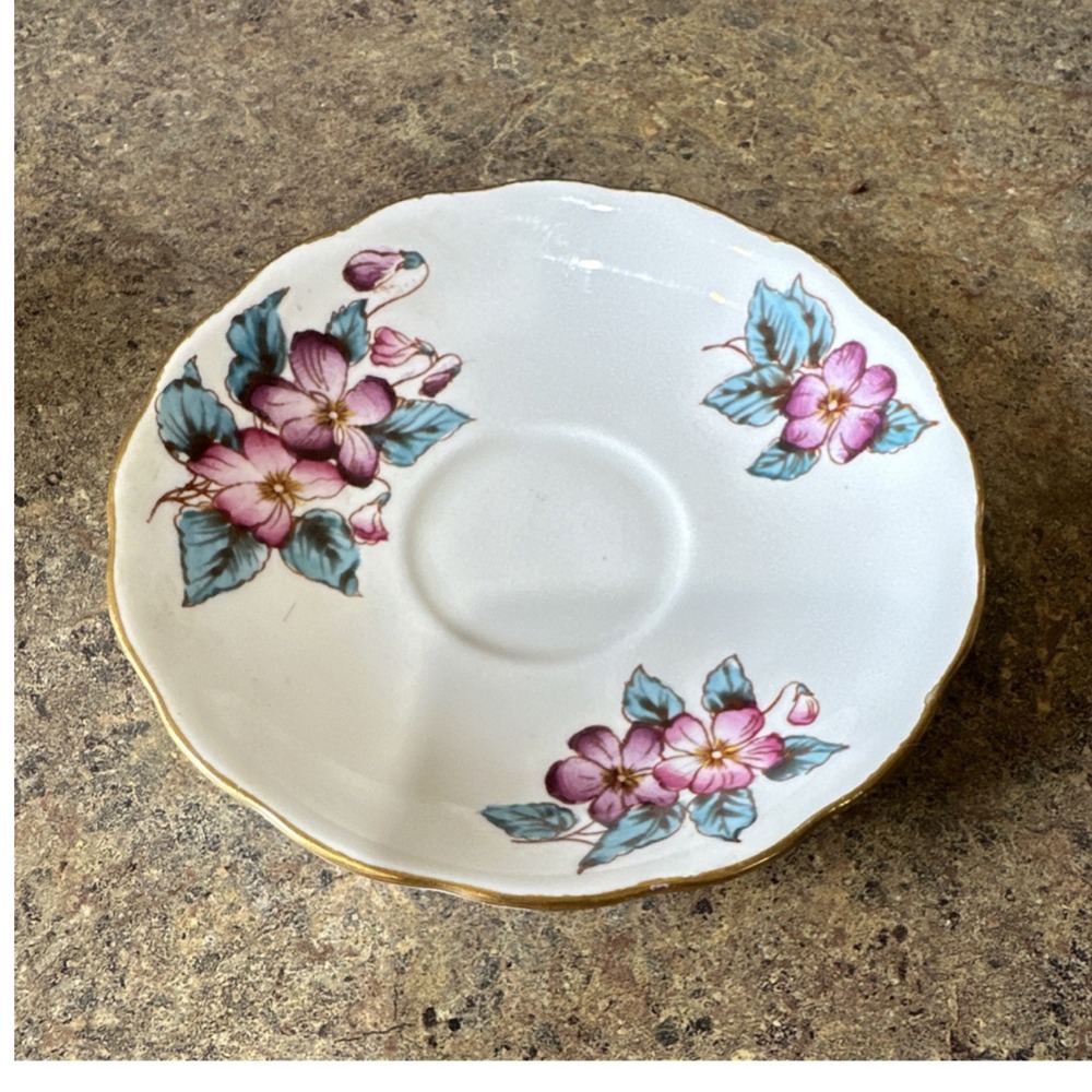 Colclough China Saucer 6630 Floral Purple Pink Teal Gold Trim Bone China England